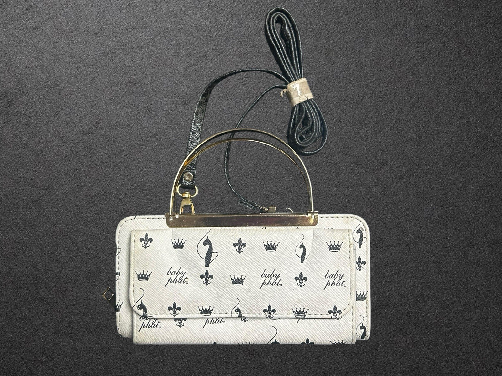 VTG Baby Phat Y2K All Over Print Logo Wallet Clutch Gold Handle Crossbody Bag