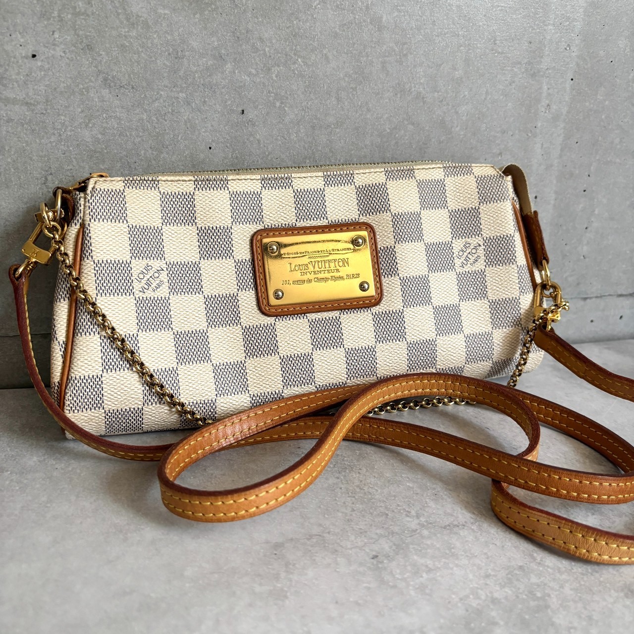 LOUIS VUITTON LV GHW Eva 2 Way Shoulder Bag N55214 Damier Azur White