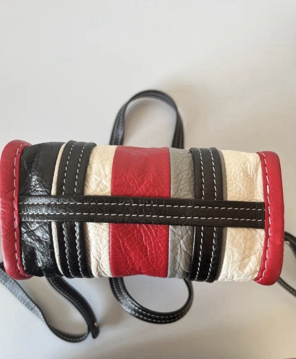 Balenciaga Bazar Mini Striped Multicolor Crossbody Zip Tote Detachable Strap