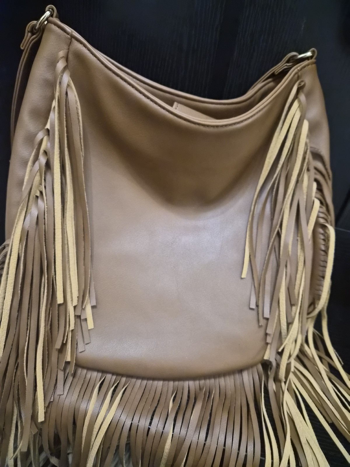 Women’s Brown Fringe Crescent Crossbody Bag Large, Adjustable Strap
