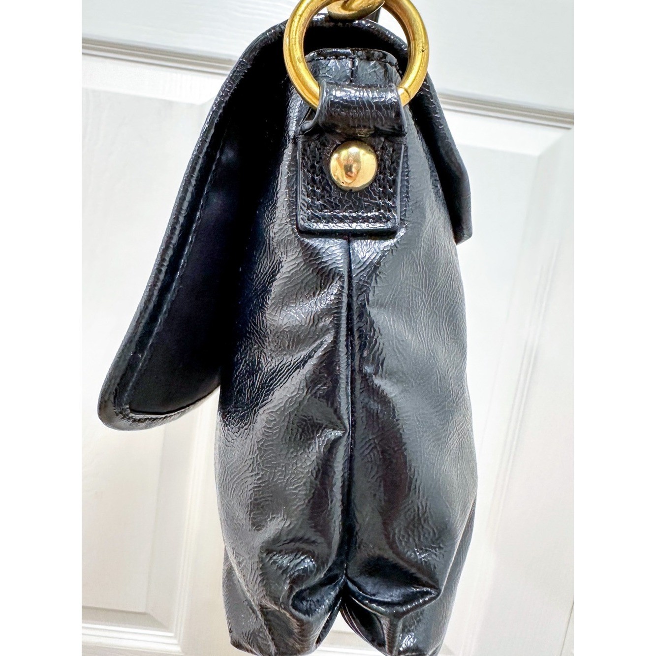 Coach Poppy Glam Flap Shoulder Bag Black Patent Leather Crossbody