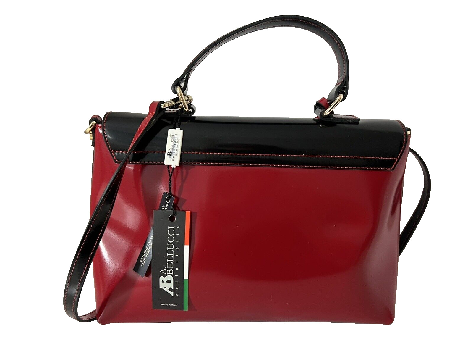New A BELLUCCI Red/Black Italian Patent Leather w/crossbody strap #231