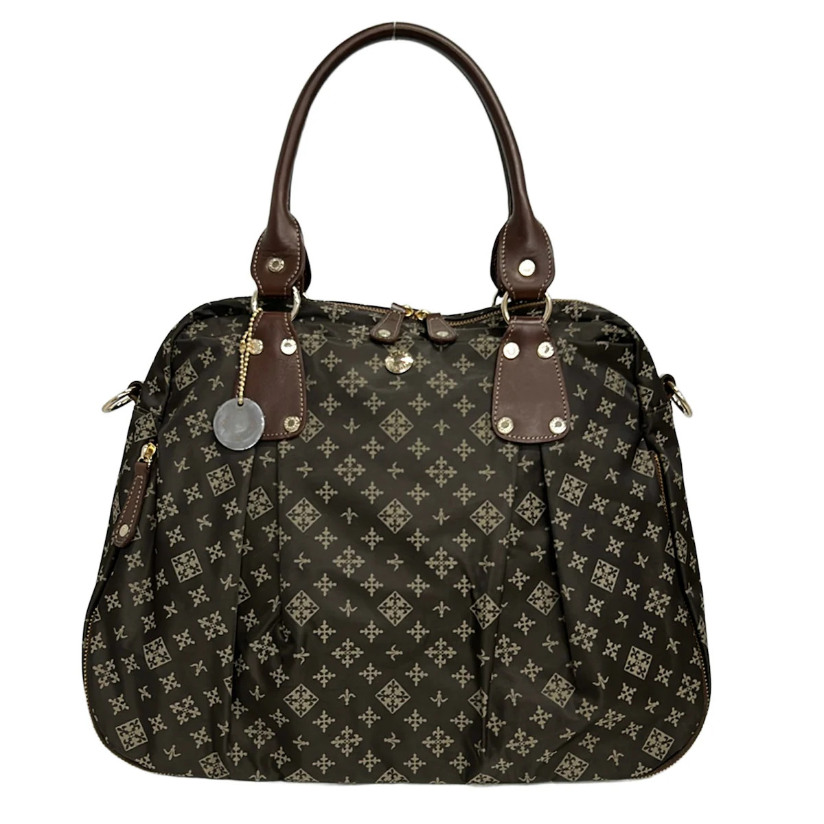 russet Dark Brown Beige Nylon Leather Handbag