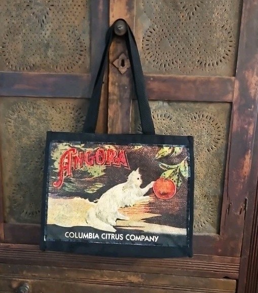 Tapestry Shoulder Tote Bag White Cat Playing With Orange Black With Red Sequins