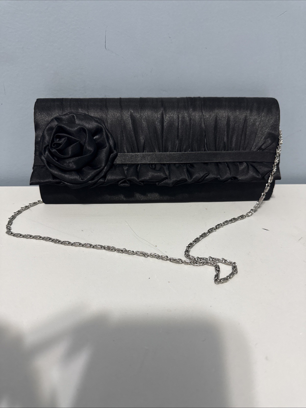 Flower Clutch Purse 9 1/2 Inch Black