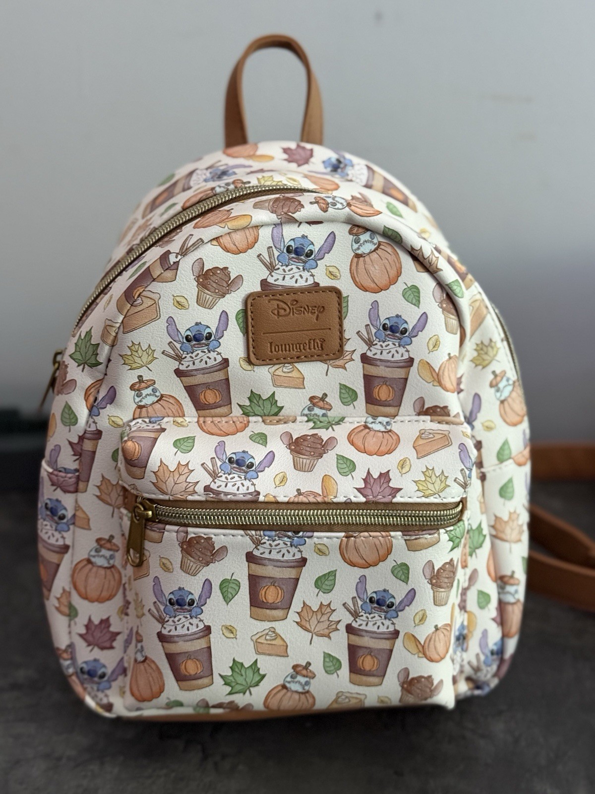 Loungefly Disney Stitch Pumpkin Spice Latte Mini Backpack Cream Fall Harvest
