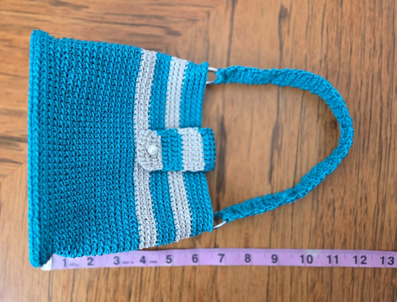 Handmade Mini Crochet Purse Turquoise & White Color Pearl-like Button Closure