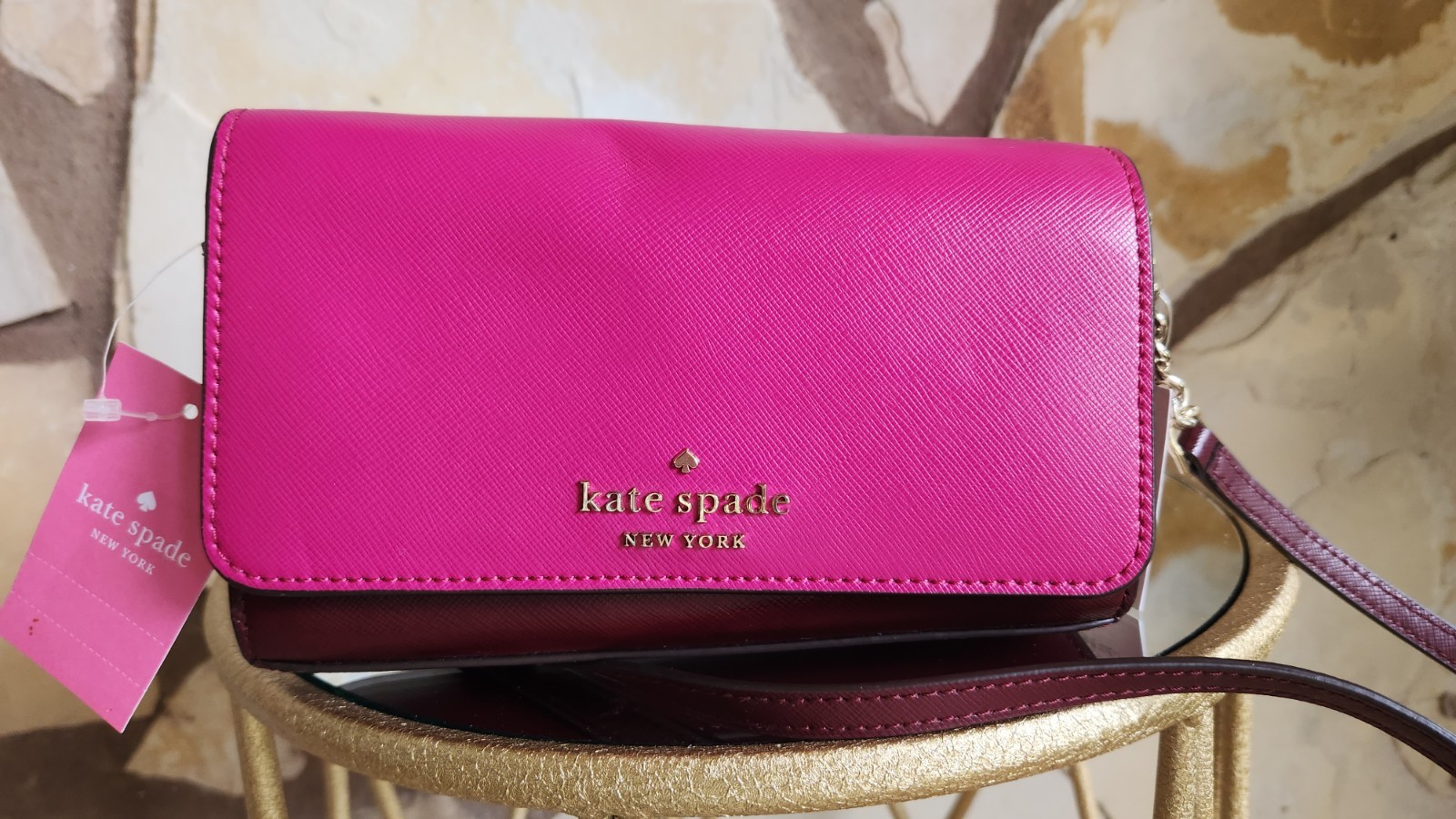 NWT Kate Spade Small Flap Crossbody Leather – Pink & Burgandy