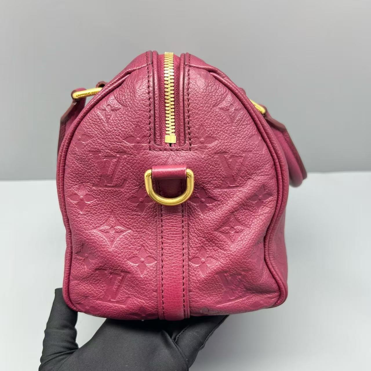 Louis Vuitton Speedy Bandoulière 25 Burgundy Monogram Empreinte Leather Auth