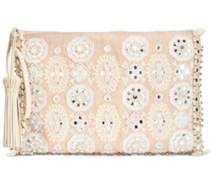 Angel L. Martino Large Wristlet Clutch Bag Natural Silver