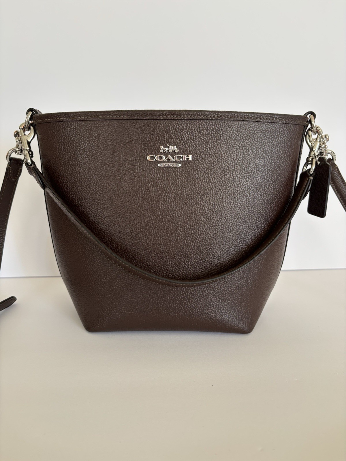 COACH CT801 City Bucket Leather Shoulder Crossbody Purse Bag Pebble BROWN