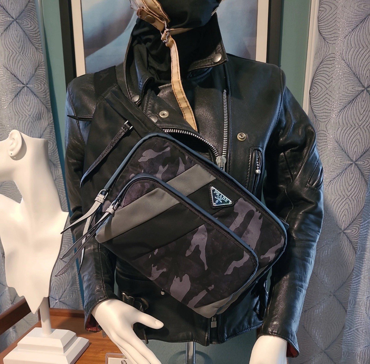 PRADA Camouflage Pocket TESSUTO Bum Bag 2VH038 Blue Black Nylon