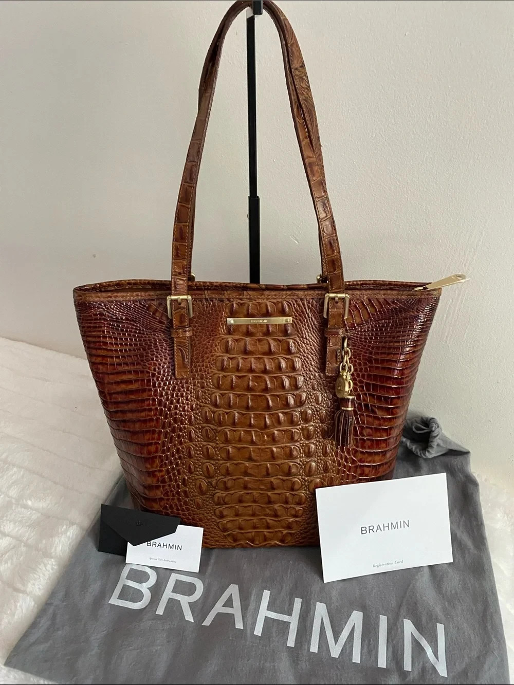 New Brahmin J15131 Asher Tote Toasted Almond Melbourne Genuine Leather