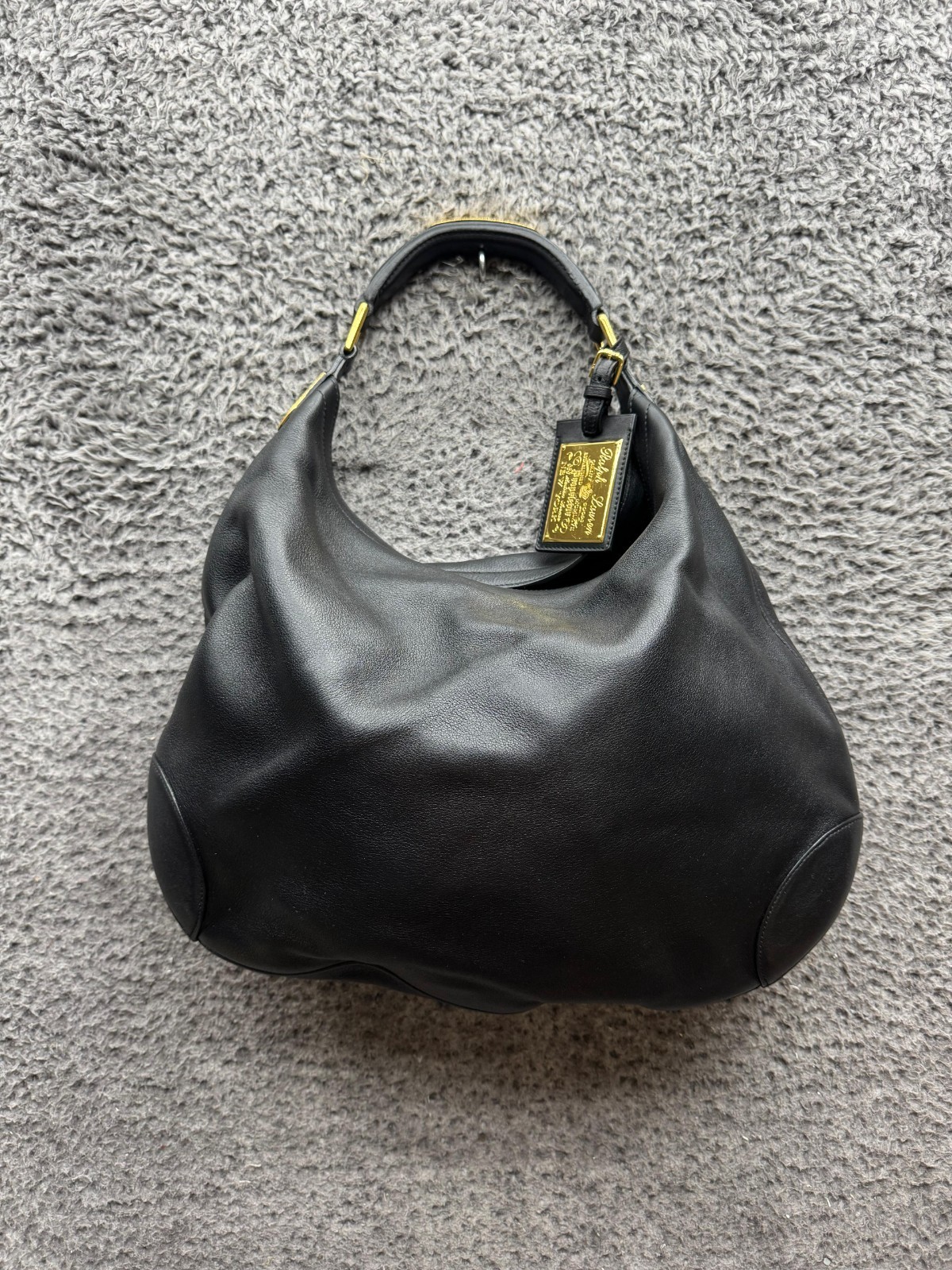 Ralph Lauren Women’s Gold-Tone Genuine Italian Leather Hobo Shoulder Bag Black