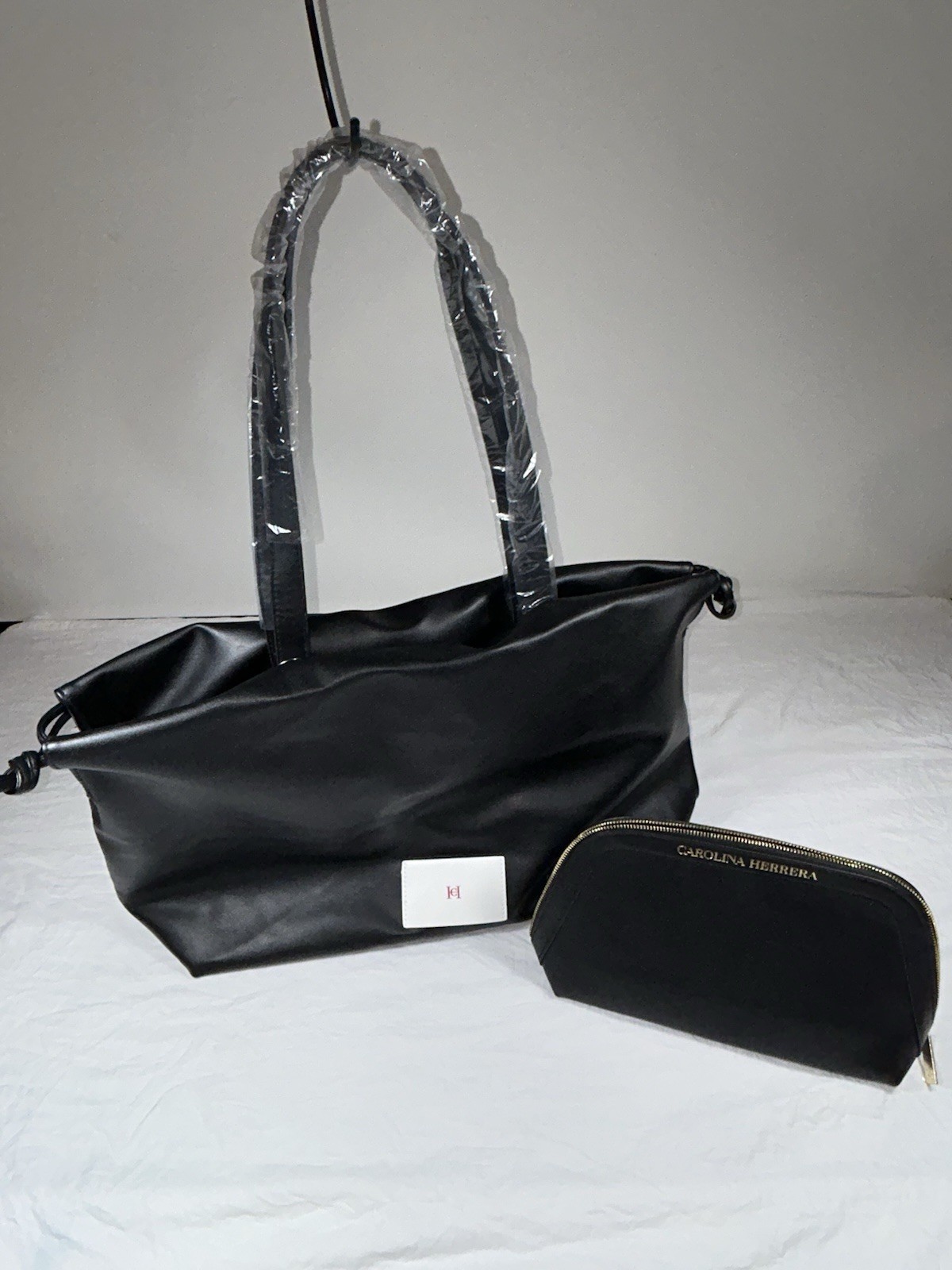 Carolina Herrera Black Faux Leather Tote Bag With Toiletries Bag (Promotional)