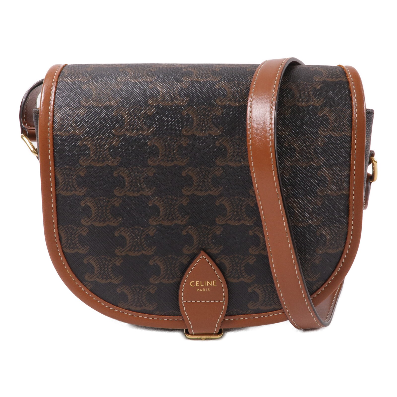 CELINE GHW Folco Shoulder Bag 191502BZJ Coated Canvas Brown