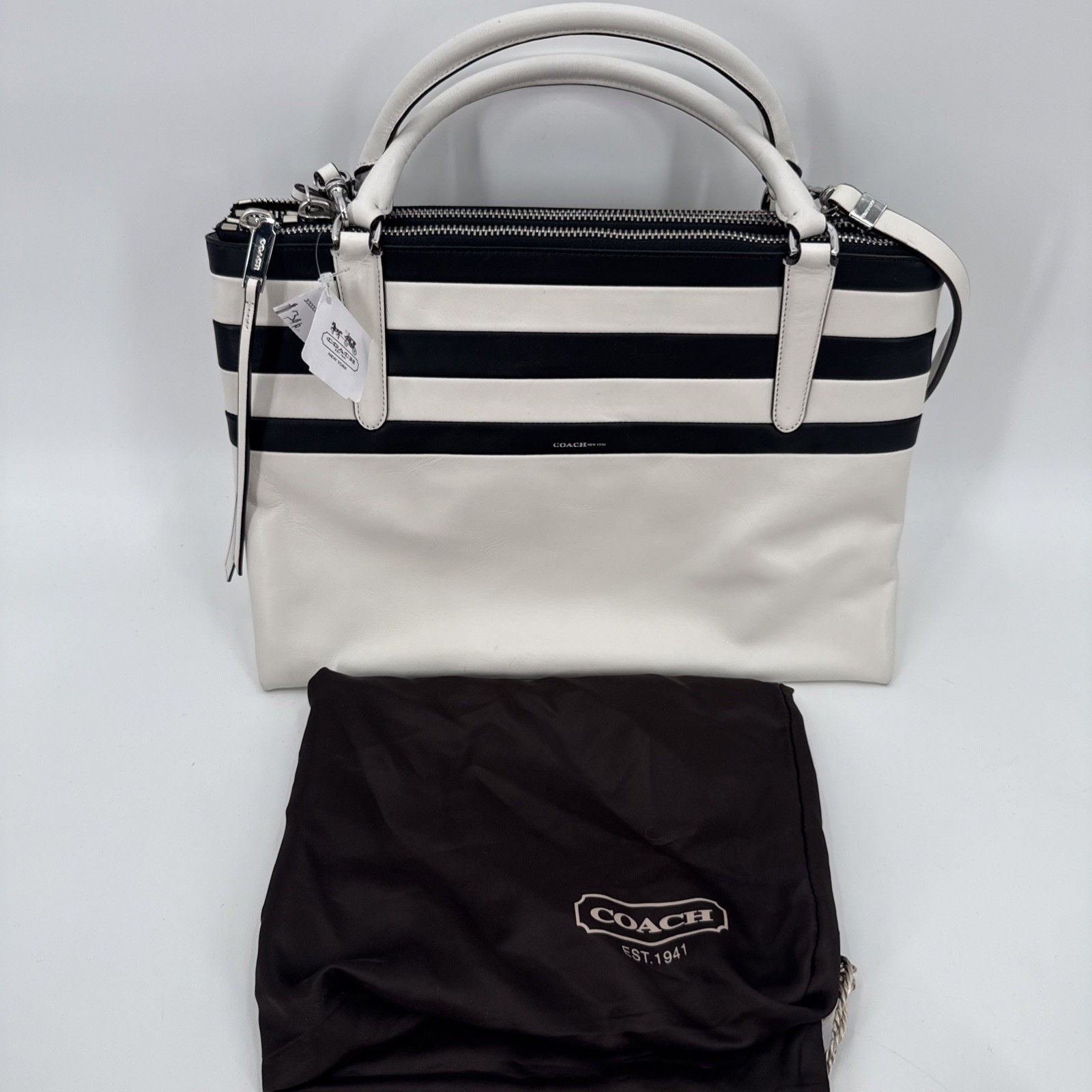 Coach Womens Borough Two Way Satchel Tote Black White New With Tags Career