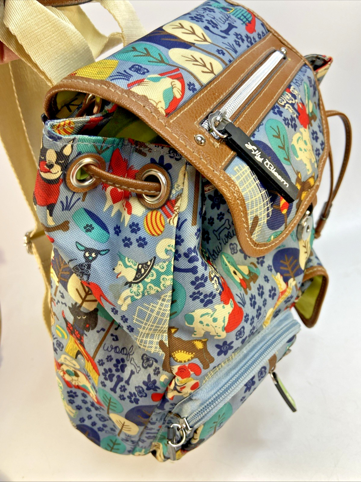 Lily Bloom Mini Backpack WHO LET THE DOGS OUT Purse Bag Dog Puppy 12x12x4.5in