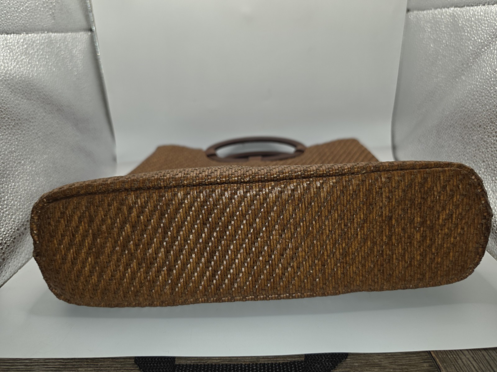 Fossil Woven Purse 75082 Leather Ring Handle No Shoulder Strap W/Key