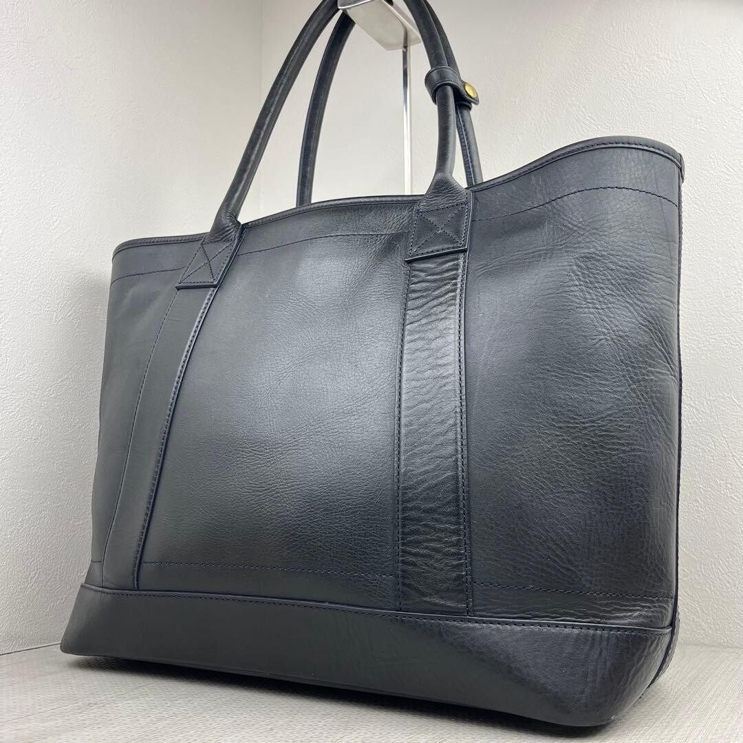 Tsuchiya Kaban Vehicle Large Stock Tote Dark Indigo Leather Auth Made in JAPAN