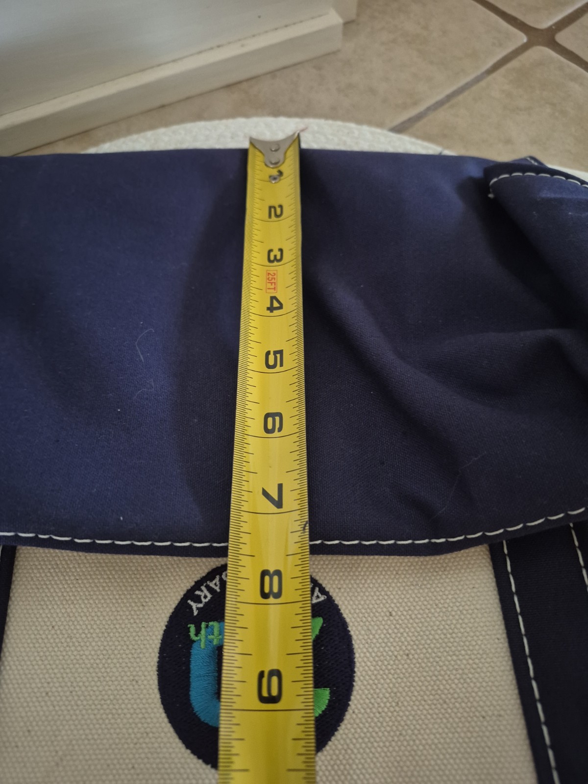 L.L.BEAN Boat and Tote Medium Natural Navy Canvas 16×12 Made in the USA