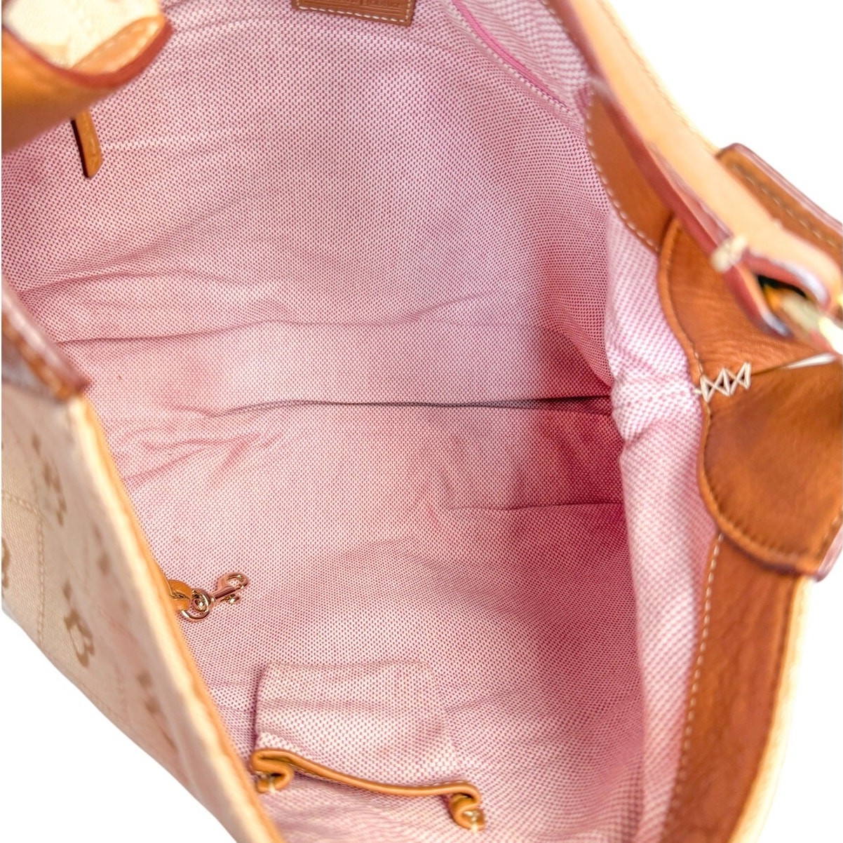 Dooney Bourke K7005639 Large Tan DB Signature Jacquard Leather Hobo Shoulder Bag