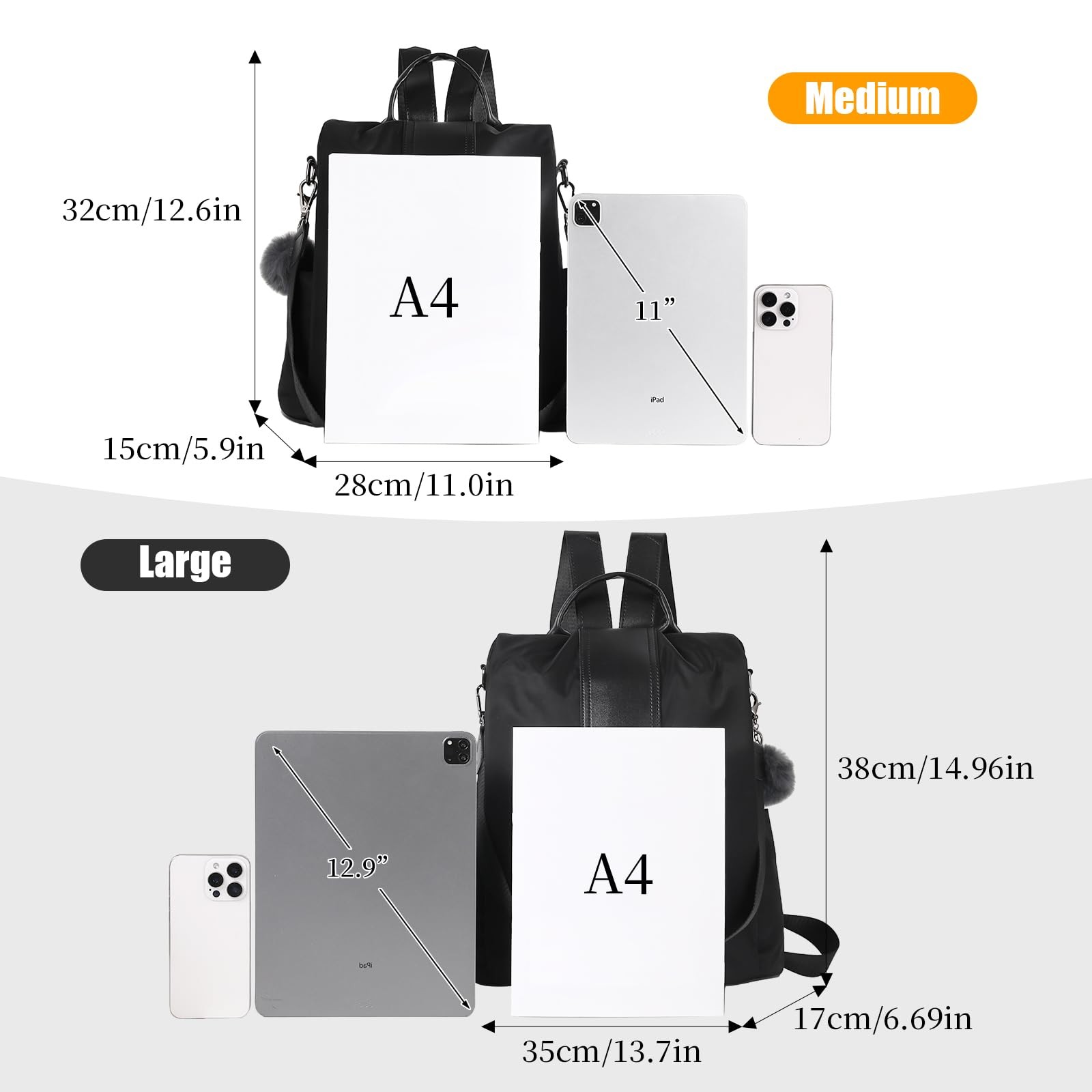 Women Backpack Purse Waterproof Nylon Anti-theft Rucksack Lightweight Shoulder