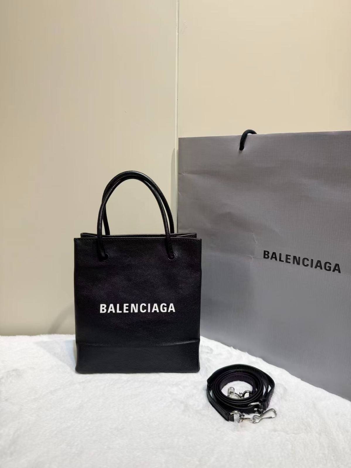 Balenciaga Black Leather Shopping Tote Bag