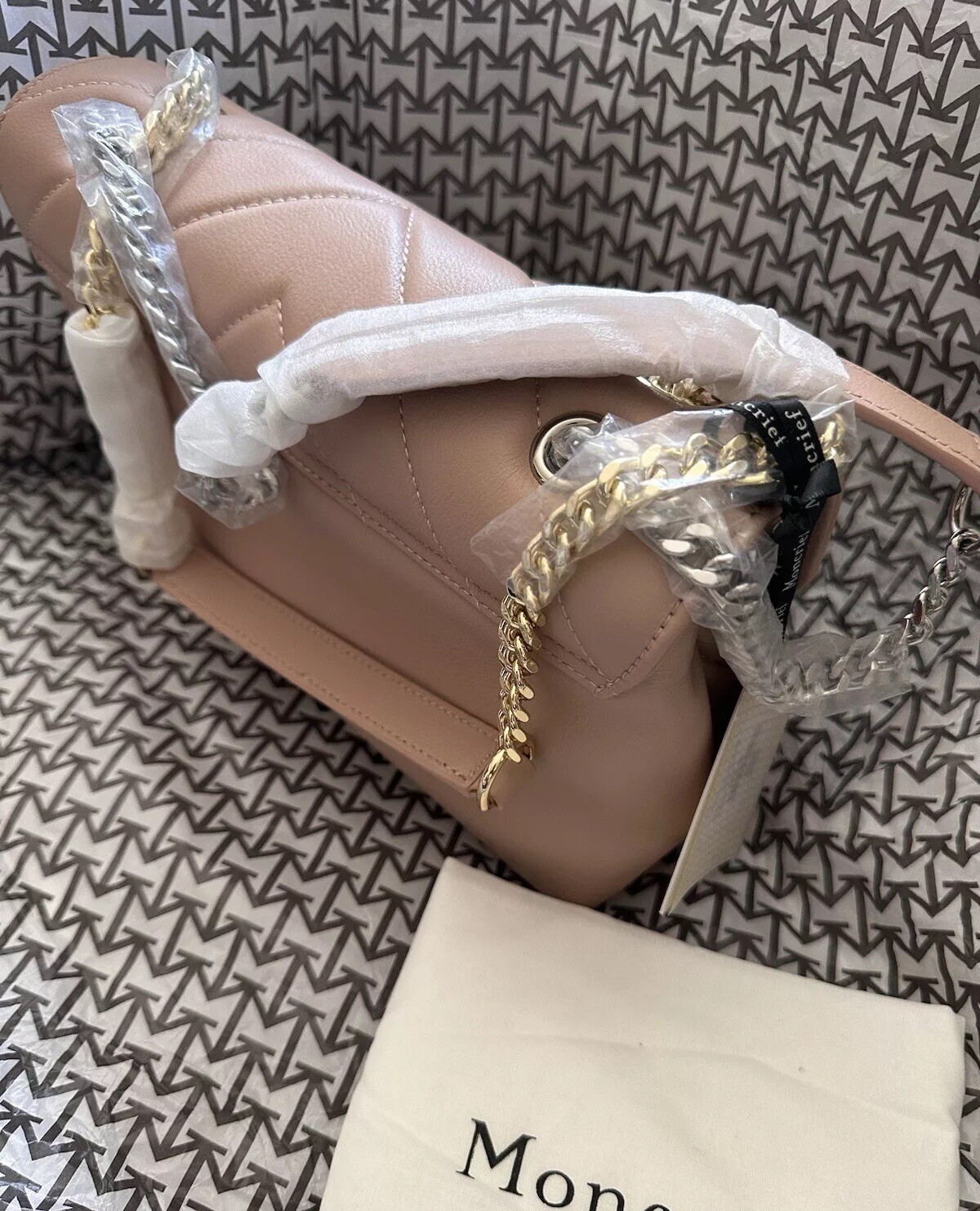 MONCRIEF LONDON CAITHLYN LEATHER SHOULDER/CROSSBODY BAG SOFT PINK NEW $780