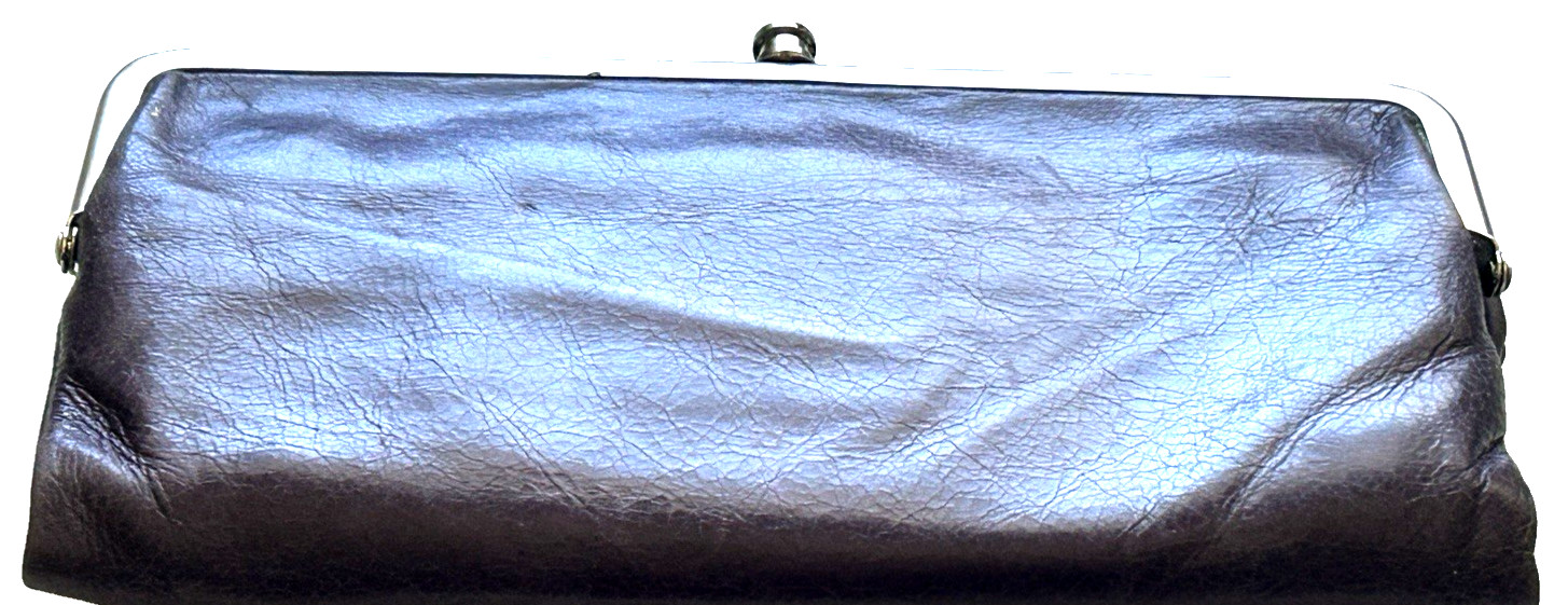 LKNU HOBO Lauren Polished Plum Leather Clutch/Phone Double Frame KissLock Wallet