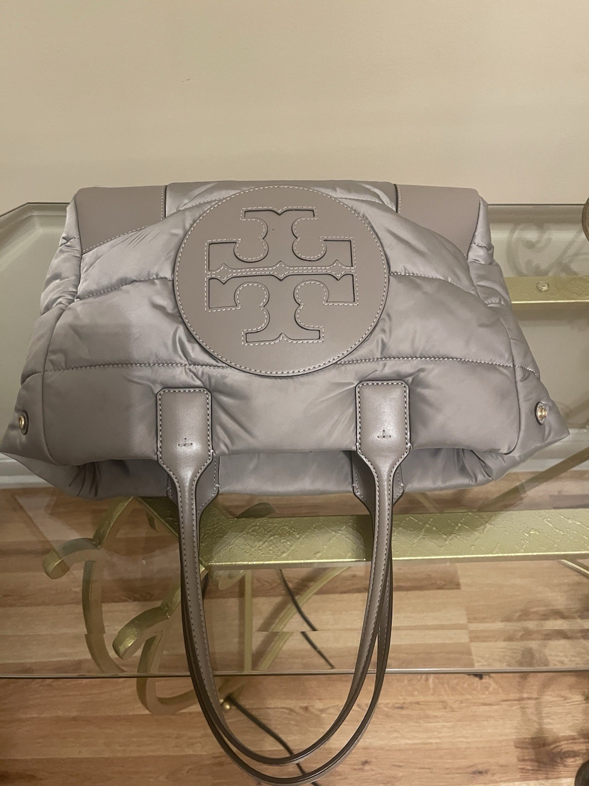 Tory Burch Shoulder Bag Logo Gray W 33 x H 25 x D 9cm Handle 42cm Nylon Leather