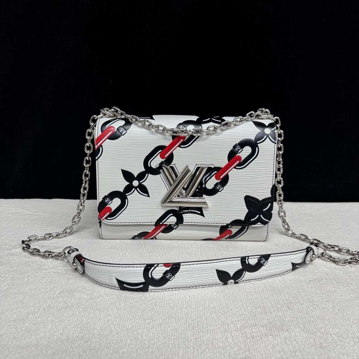 Louis Vuitton Twist MM WHITE Epi Chain Print Shoulder Bag