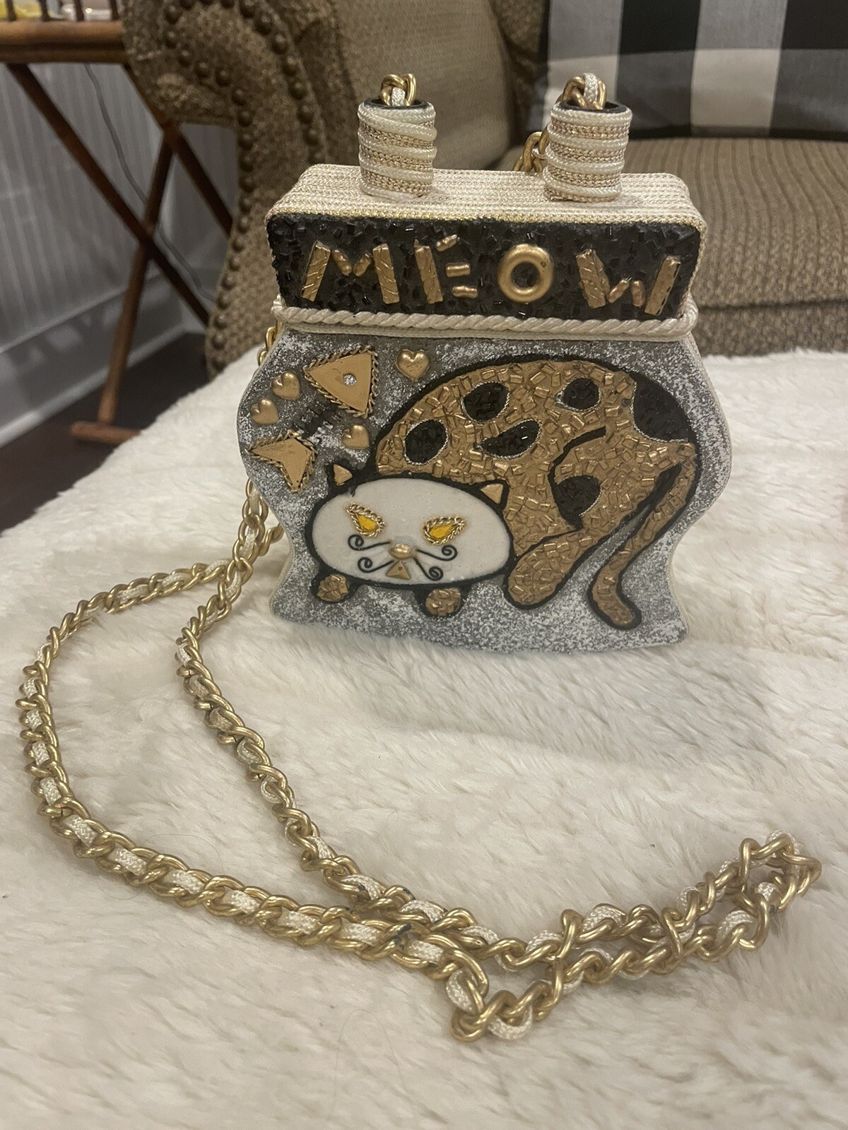 MEOW Cat Cardboard Purse with Chain Strap