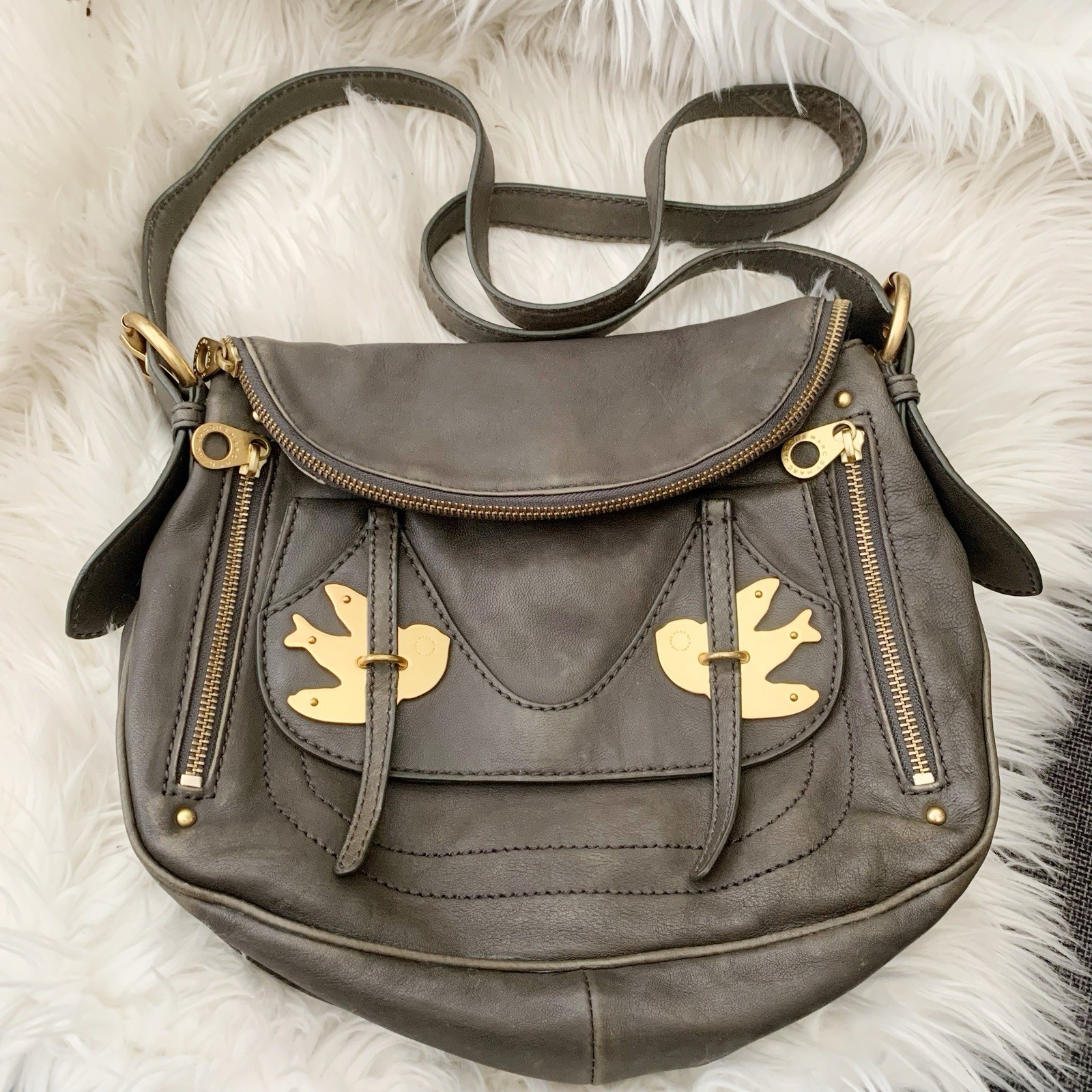 Marc by Marc Jacobs Petal to the Metal Natasha Bird Shoulder Bag Dark Grey