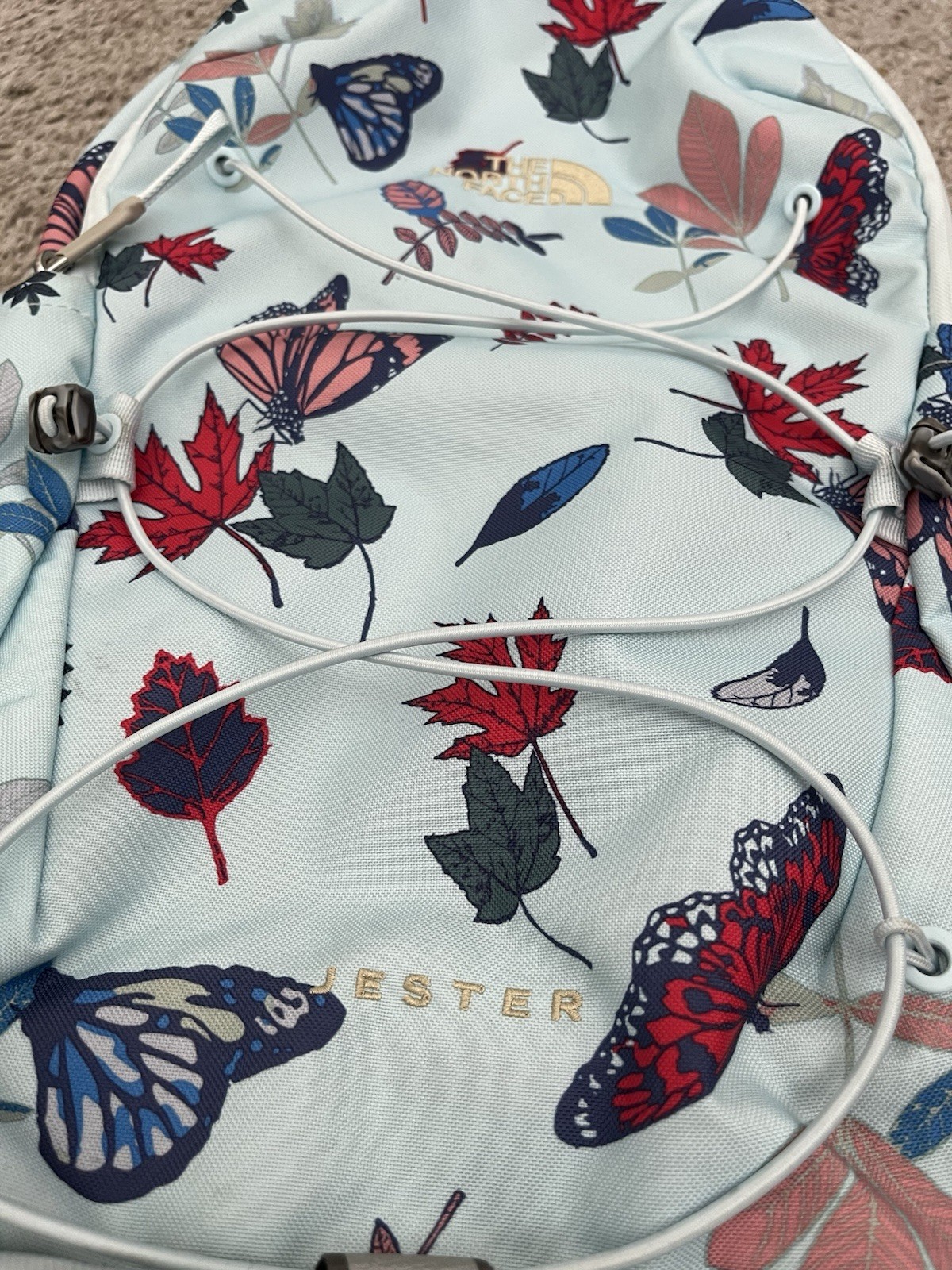 The North Face Jester Backpack Blue Butterfly Leaf Print FlexVent Bag