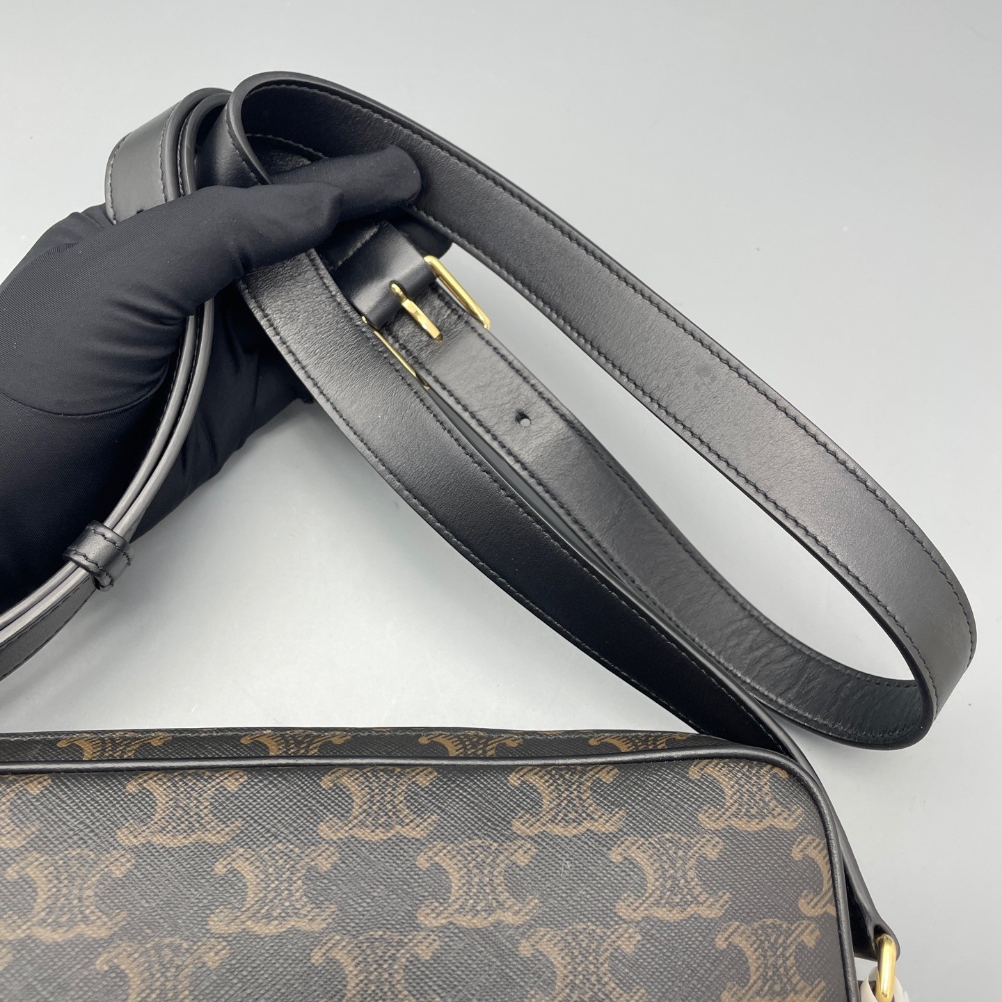 Celine Triomphe Normal Size Brown Coated Canvas Crossbody Shoulder Bag Duty Paid