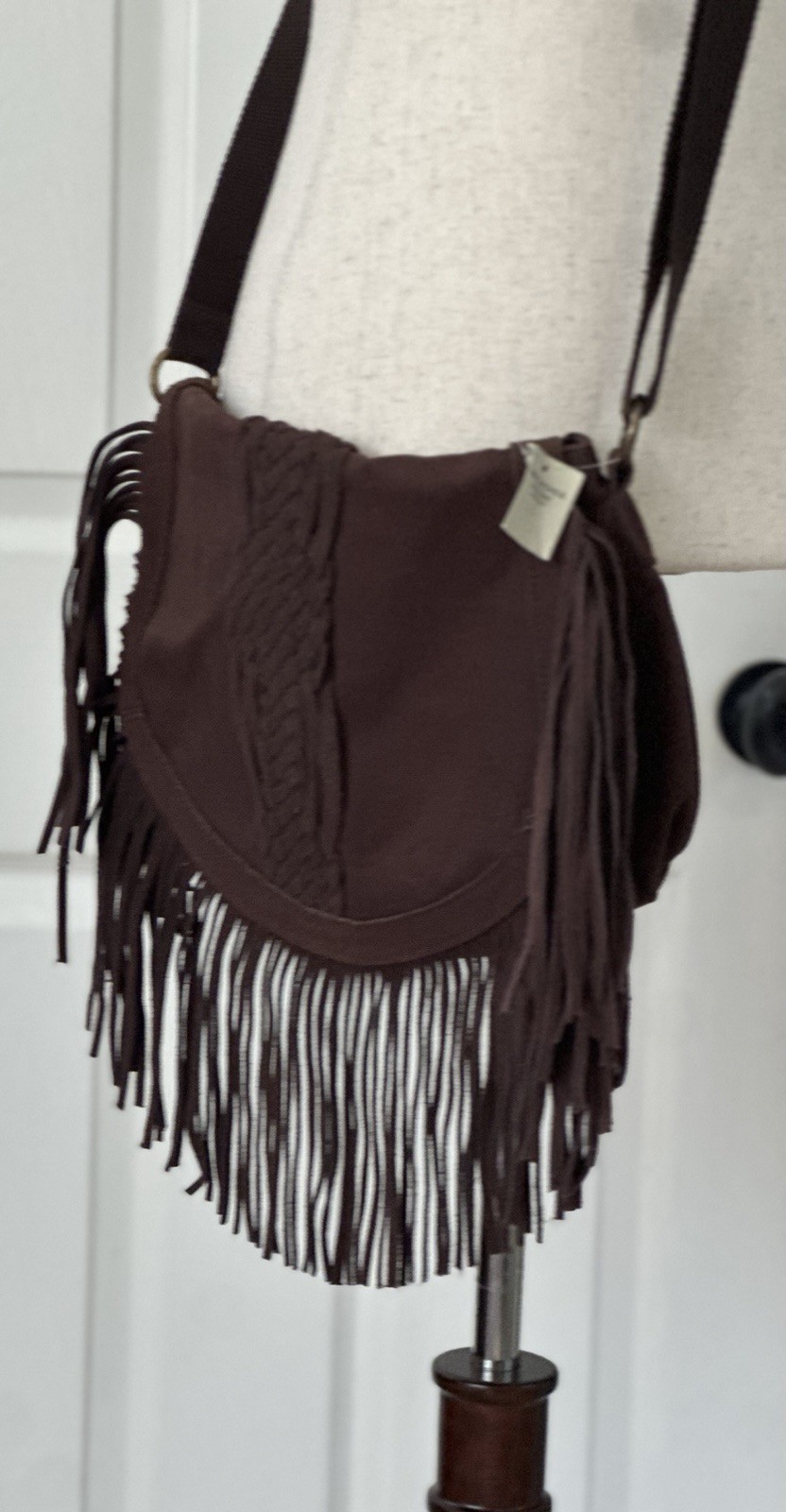 Y2K American Eagle Outfitters 2012 Leather Fringe Crossbody Purse Bag Brown Boho