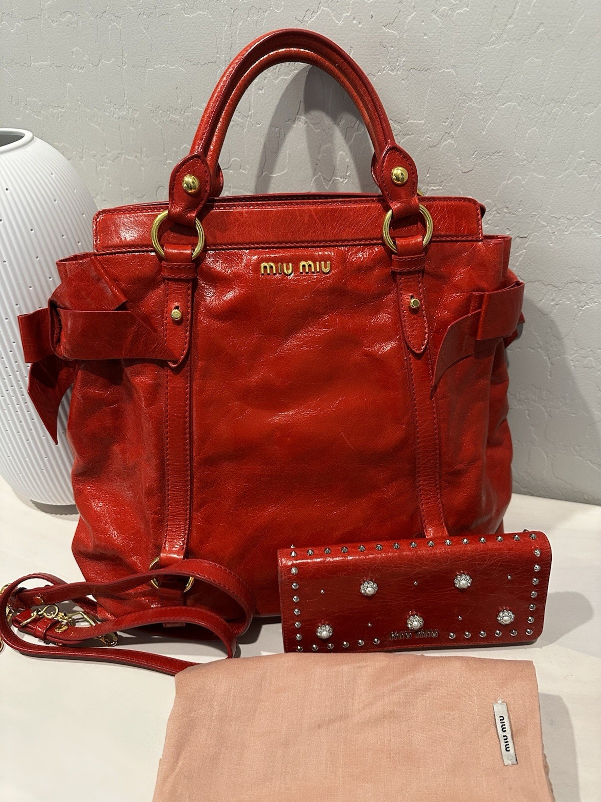 Miu Miu Satchel Top Handle Bag w/ Detachable Strap with matching Wallet