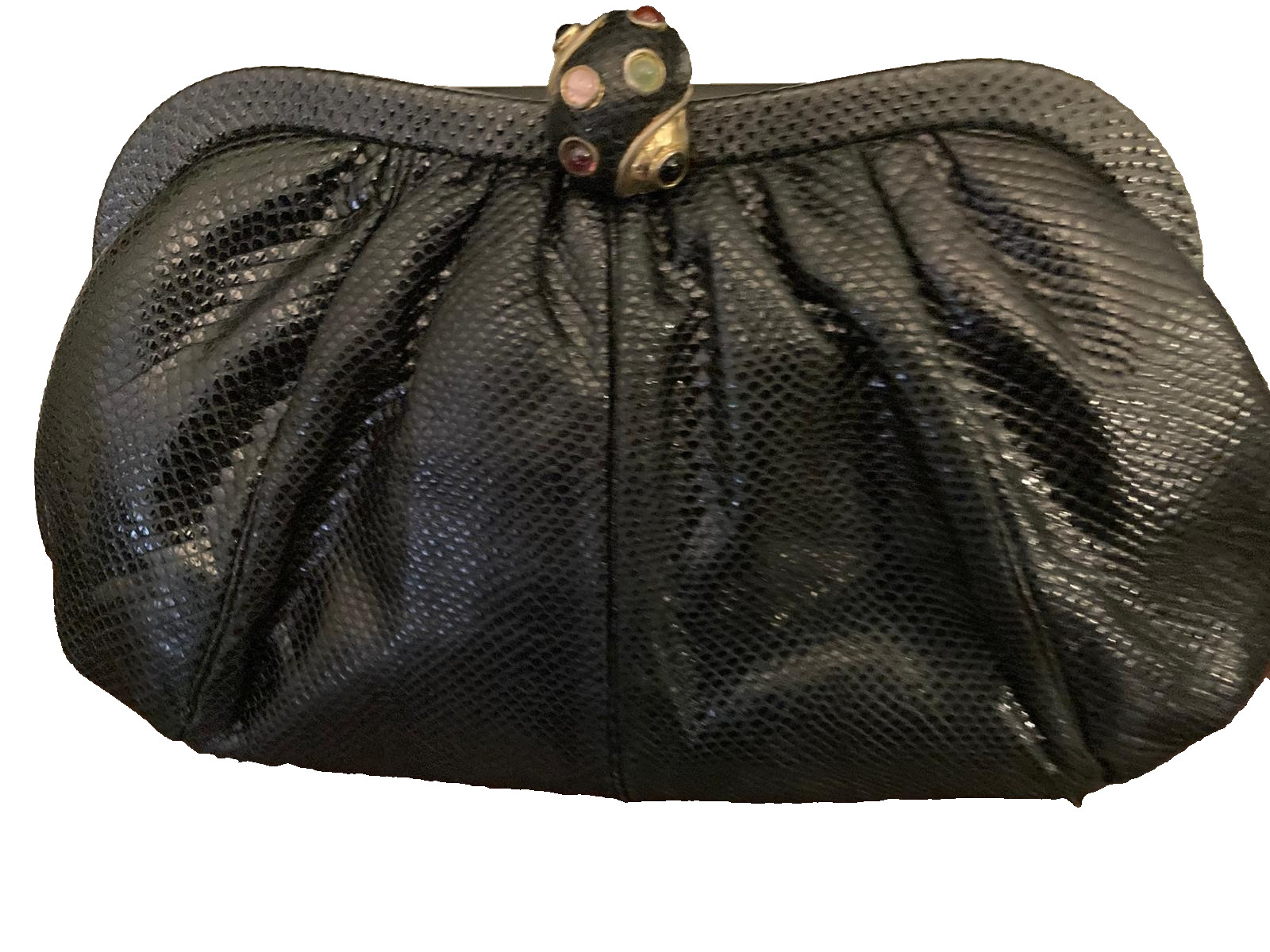 Vintage JUDITH LEIBER Lizard Leather Clutch Small Black Embellished
