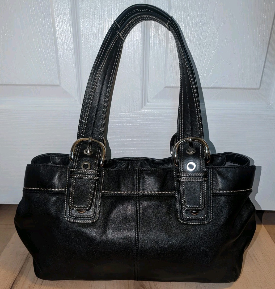 VTG Coach Hampton Soho Purse Pleated Leather Shoulder Tote Bag Black F13732 Y2K