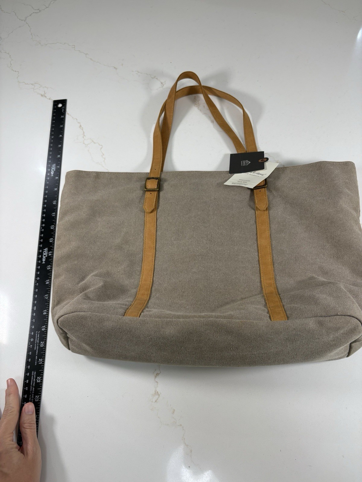 Hearth and Hand With Magnolia Canvas and Leather Tote Bag Khaki NWT SEE PHOTOS