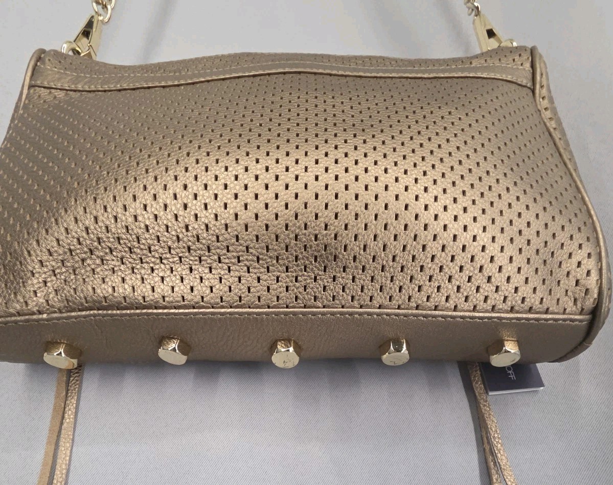 New Rebecca Minkoff MAC Bronze Perforated Leather Crossbody Chain Strap Bag $325