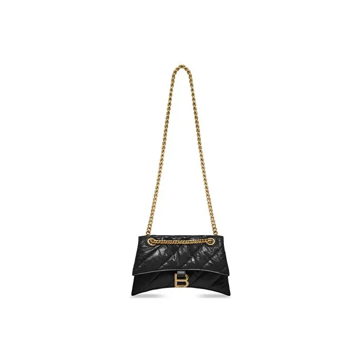 Balenciaga CRUSH Distressed Gold B-Logo Crossbody Bag Women’s 9.8×3.1×5.9 in