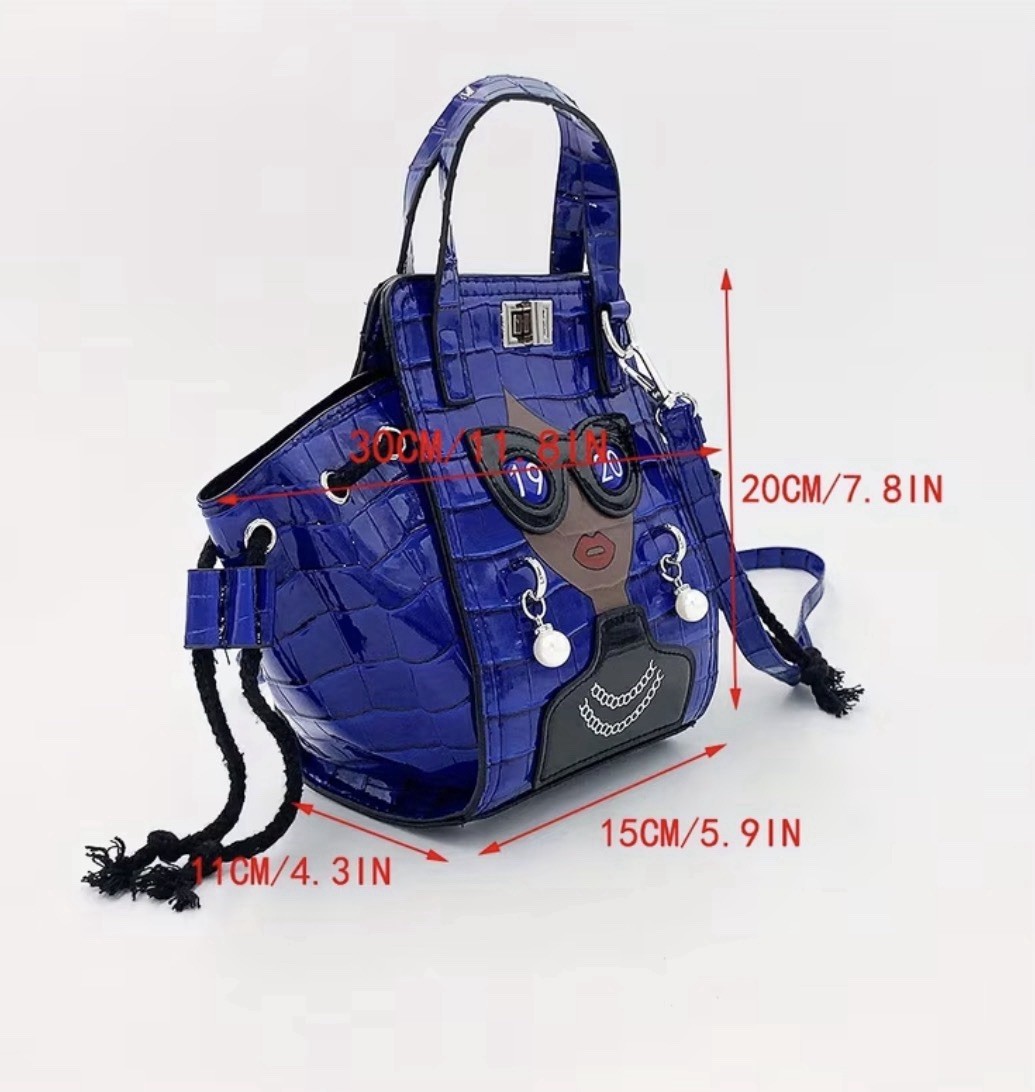 Blue Crocodile Embossed Small Satchel Top Handle Bag w/ Detachable Strap