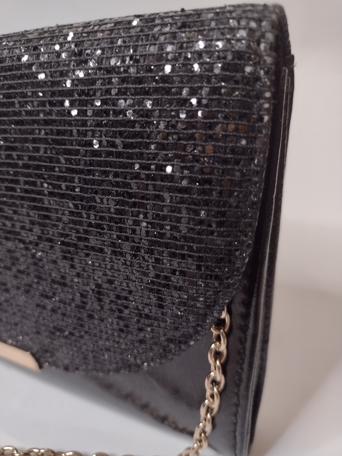 Black Sparkle Glam Formal Clutch / Crossbody Bag Chain Strap