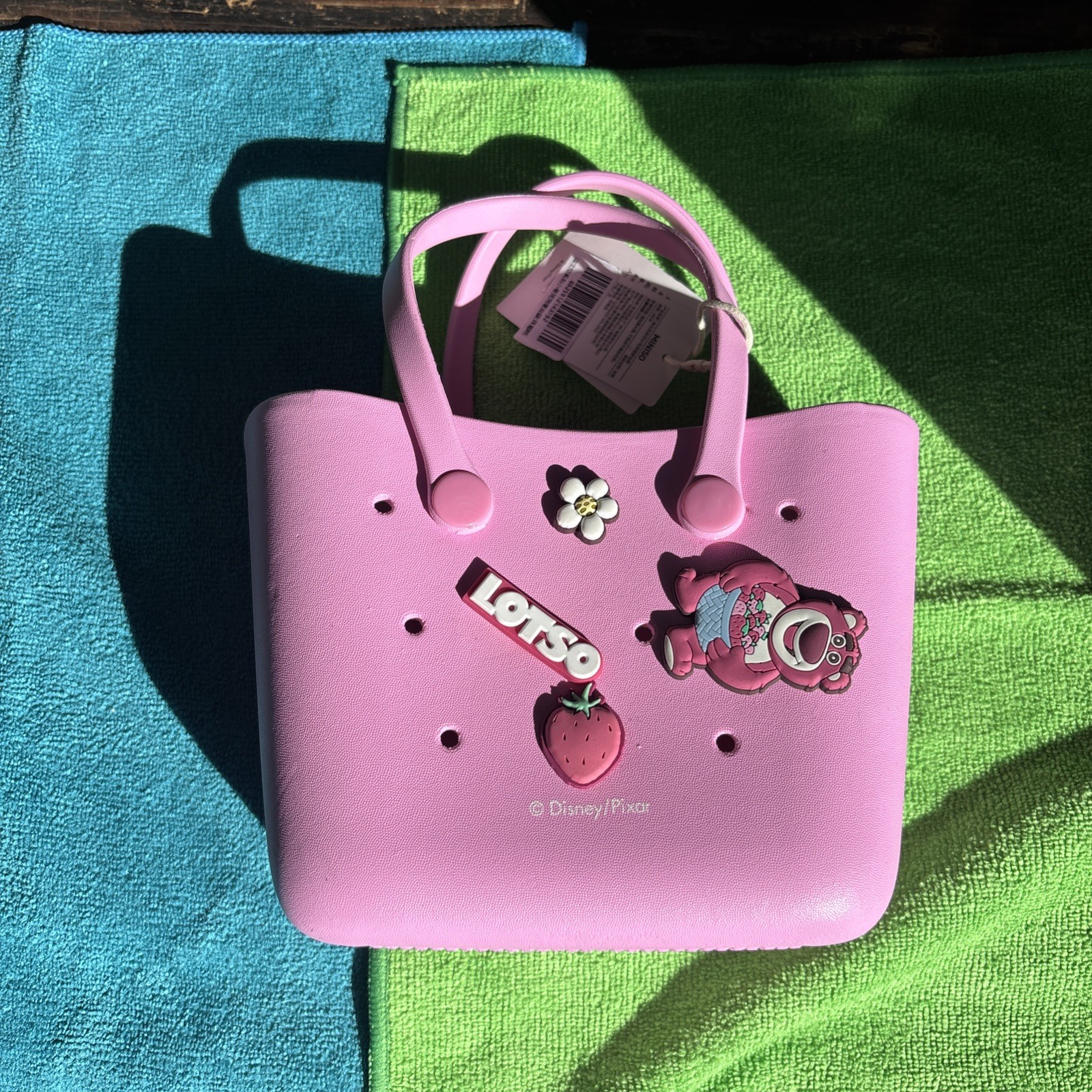 Disney Pixar Miniso Lotso Toy Story Bogg-Style Eva Tote Beach Bag. NWT.