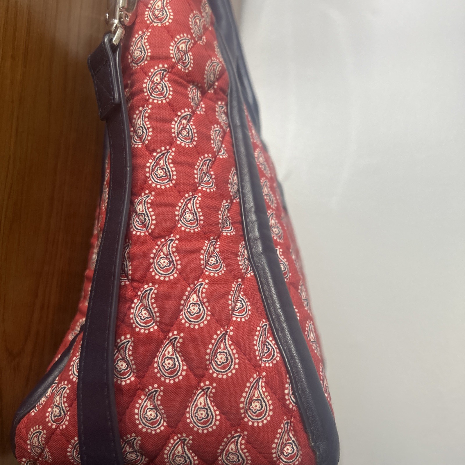 Vera Bradley Trapeze Tote in Petite Red Bandana Paisley Navy Blue Purse