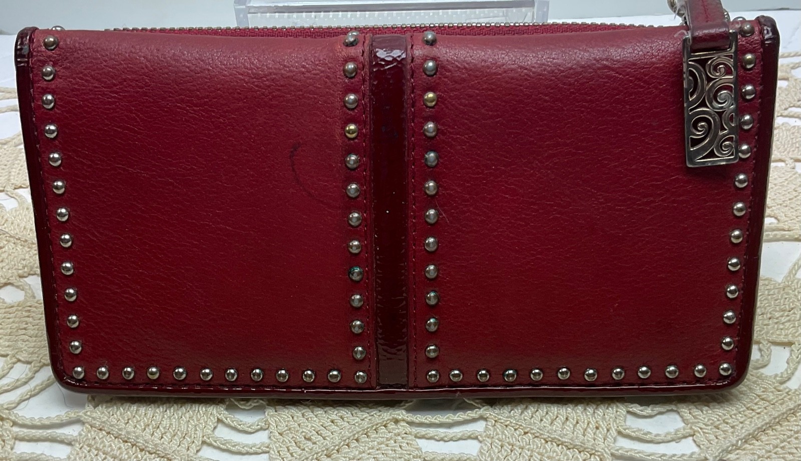 Brighton “Pretty Tough” Red Italien Pebbled Leather With SilverPlatedRound Studs