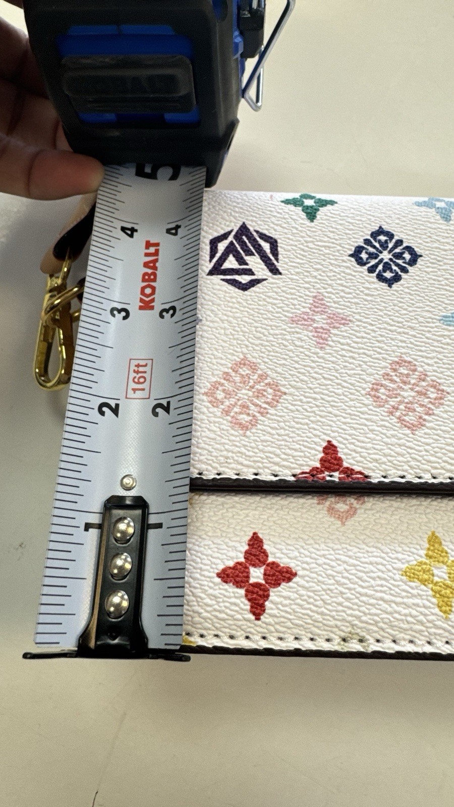 White Multicolor Monogram Small Flap Shoulder Bag Gold Buckle, Detachable Strap