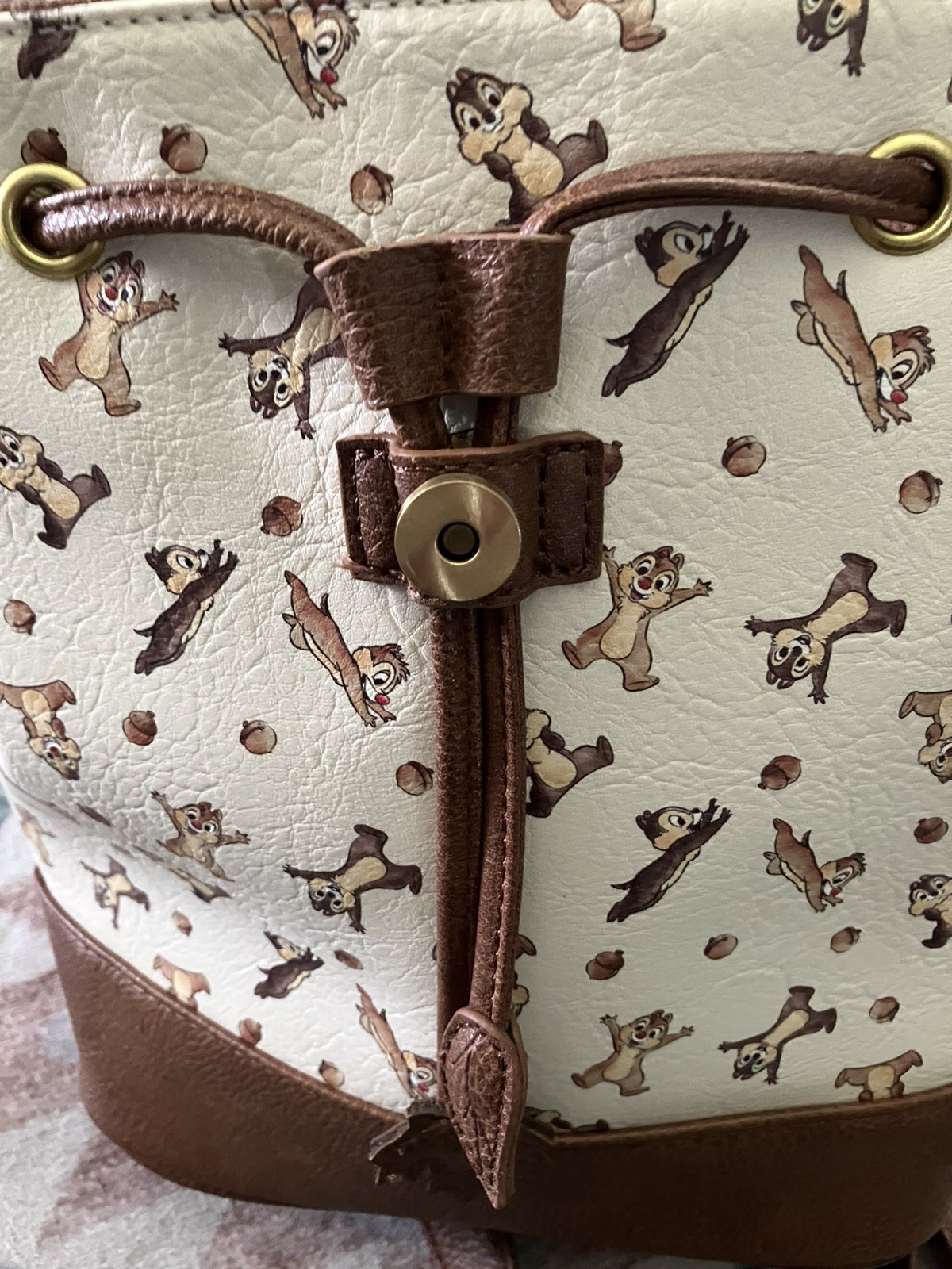 Disney Her Universe Chip and Dale Acorns Leaf Faux Leather Slouch Mini Backpack